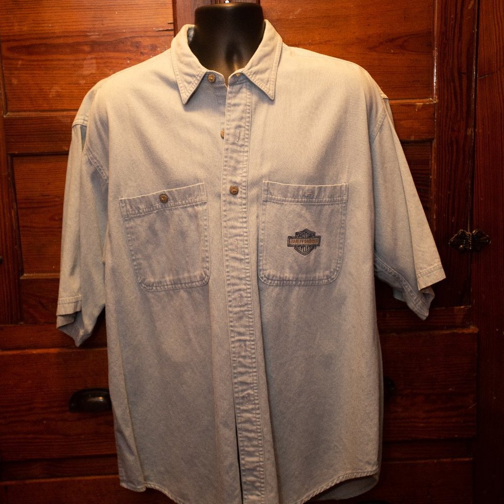 Harley-Davidson men's denim short-sleeved shirt